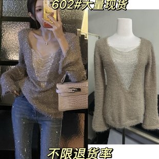 秋冬银线链条针织上衣FH25D4T3762 设计感时尚 粉红PINK 星落