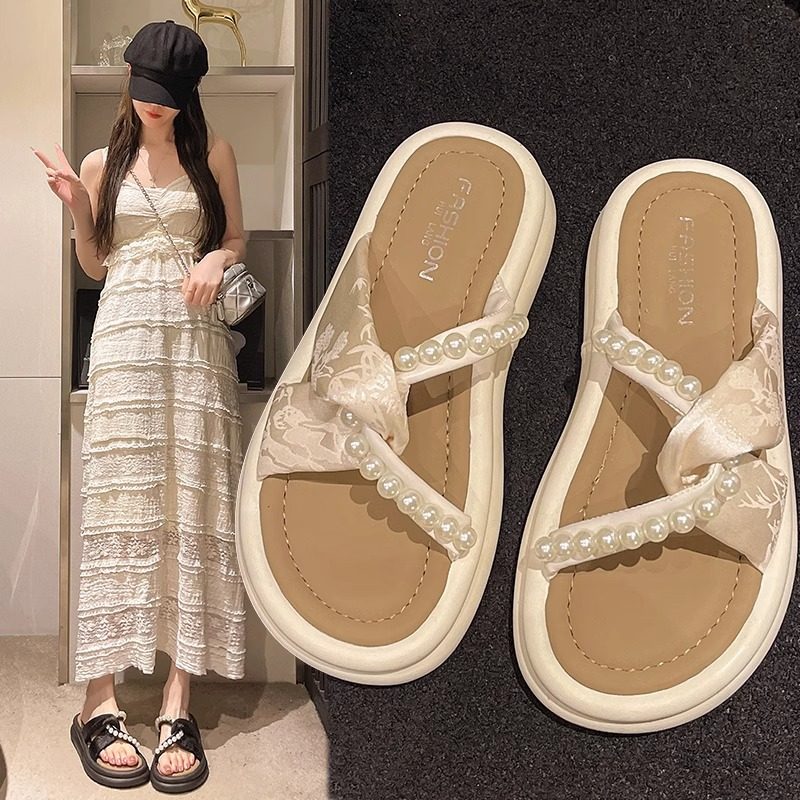 青岛福客来女鞋代工厂法式凉拖鞋女夏外穿2026年新款时尚交叉珍珠,女鞋,其他拖鞋,淘宝优惠券,粉丝福利购,淘宝优惠卷