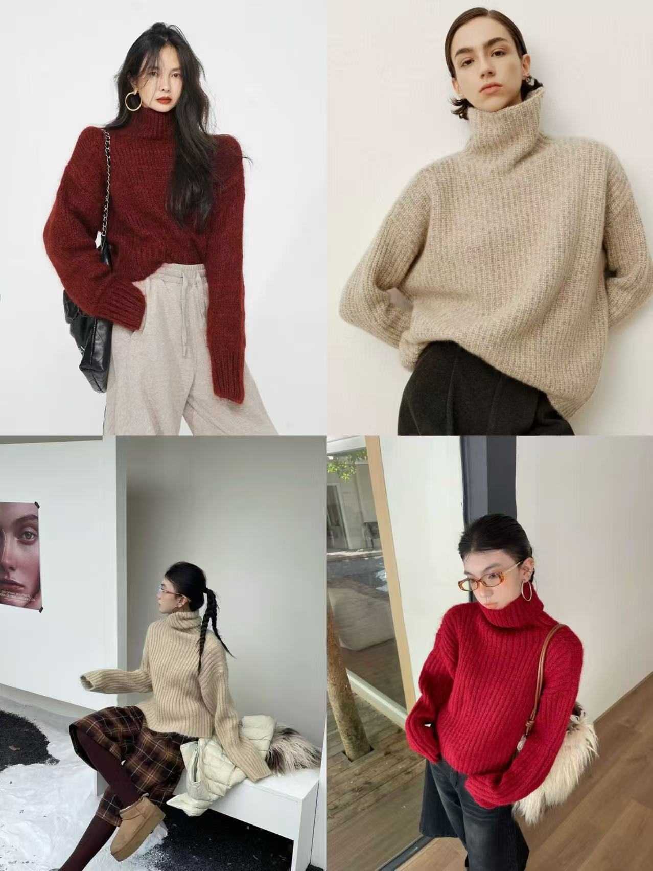 拉毛花纱坑条慵懒感堆堆领毛衣