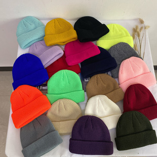 韩国短款圆顶流氓帽男潮针织冷帽痞子瓜皮帽女嘻哈帽冬街舞毛线帽