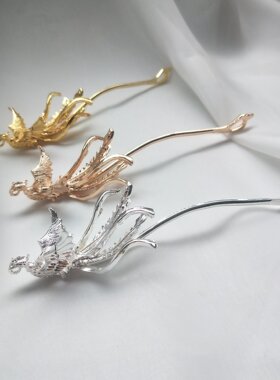 立体双面小凤凰发合金 DIY手工制作古风发冠发饰发钗汉服配件材料