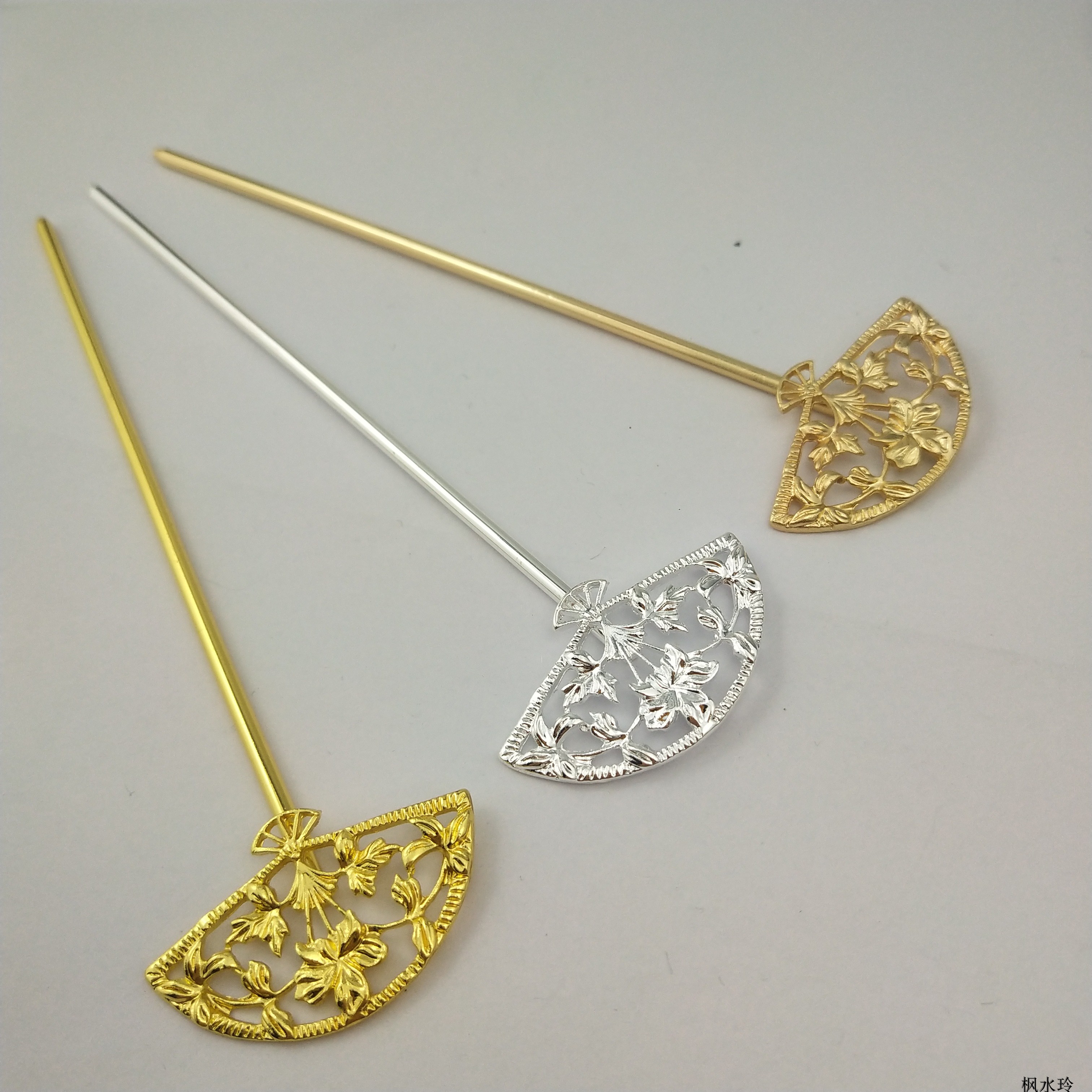 diy花朵扇子合金古典汉服发冠