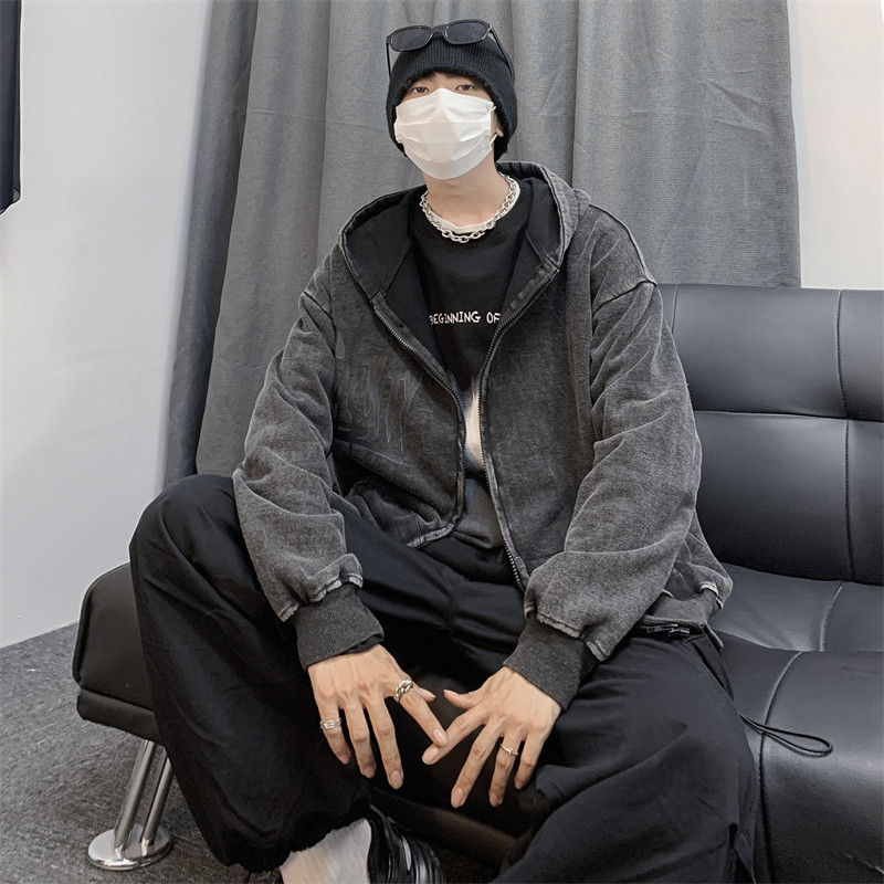 XZ213-JK14-P88控108港风大码连帽做旧开衫重工夹克,男装夹克,星座213