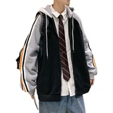 XZ213-19W26-P80控108秋装大码拼色连帽卫衣宽松外套加厚，女装短外套，星座213