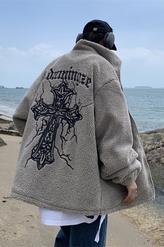 XZ213-MY39-P138控158港风大码刺绣夹棉加厚刺绣十字架立领棉服,男装棉衣,星座213