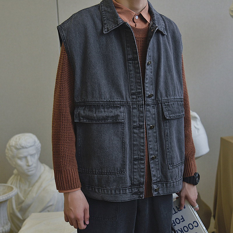 马甲男宽松2021Q秋韩版新款无袖牛仔外套XZ213-19JK09-P60控88,男装背心/马甲,星座213