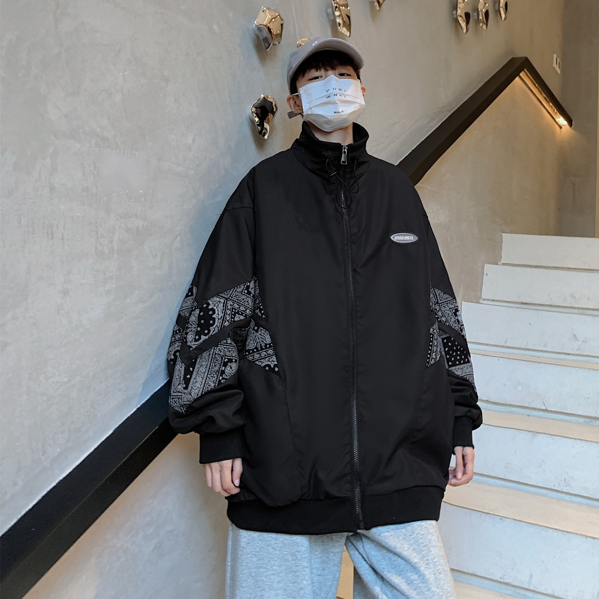 XZ213-19JK26-P75春秋百搭炸街腰果花夹克，男装夹克，星座213