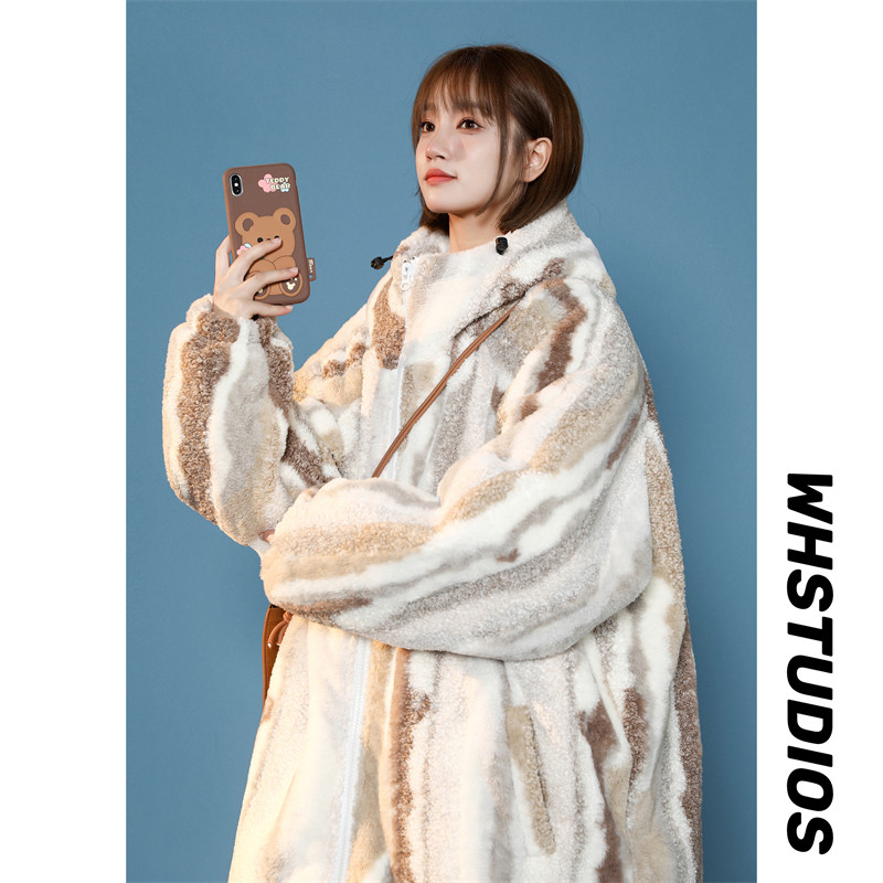 XZ213-MY35-P128控148冬季加厚提花兔毛羊羔毛结合棉服连帽保暖,男装棉衣,星座213