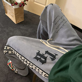 XZ213-DK42-P55控68港风大码麂皮绒发泡织带裤，男装休闲裤，星座213
