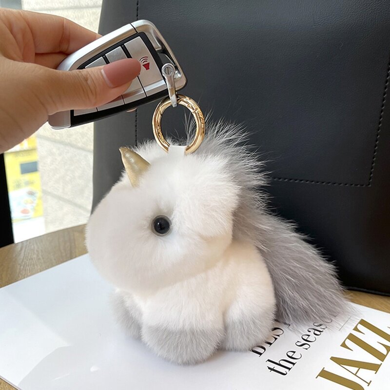 韩国ins可爱毛绒小马挂饰獭兔毛独角兽包挂饰钥匙扣配饰生日礼物