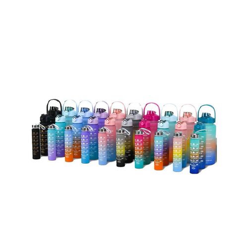 渐变三件套塑料运动水壶便携吸管太空杯户外子母套杯water bottle