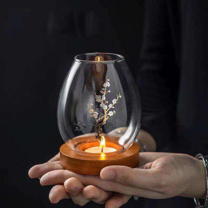 蜡烛灯罩复古风透明禅意家用防风灯罩中式摆件烛光晚餐玻璃圆形罩