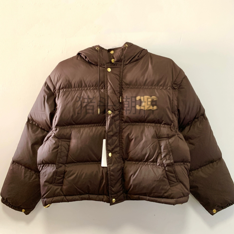 现货高品质女士超短款凯旋门皮标羽绒服