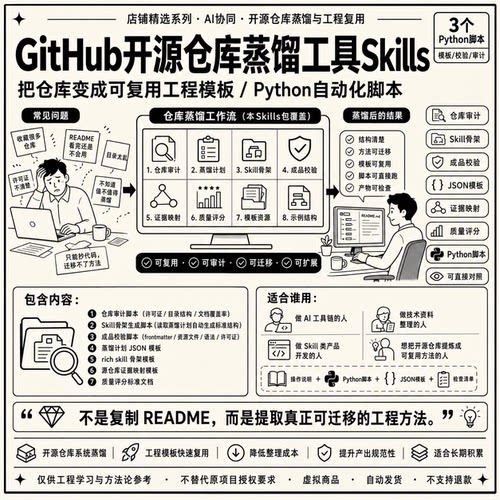 GitHub仓库蒸馏skills Python自动化脚本工程模板 电子资料