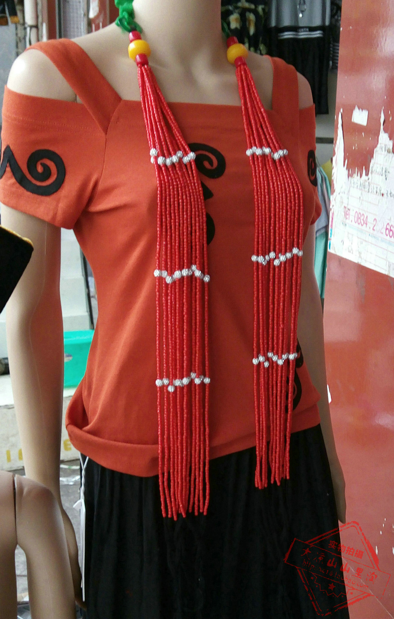 彝族头饰挂珠 红珠子 帽子配饰 红色珠子串 彝族女装演出服饰配件