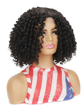 非洲卷发头卷化纤中分前蕾丝假发头套Curled wig