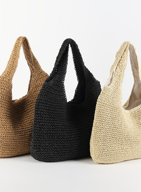 ins藤编包新款手工编织包草编包单肩手提女包Woven straw bag