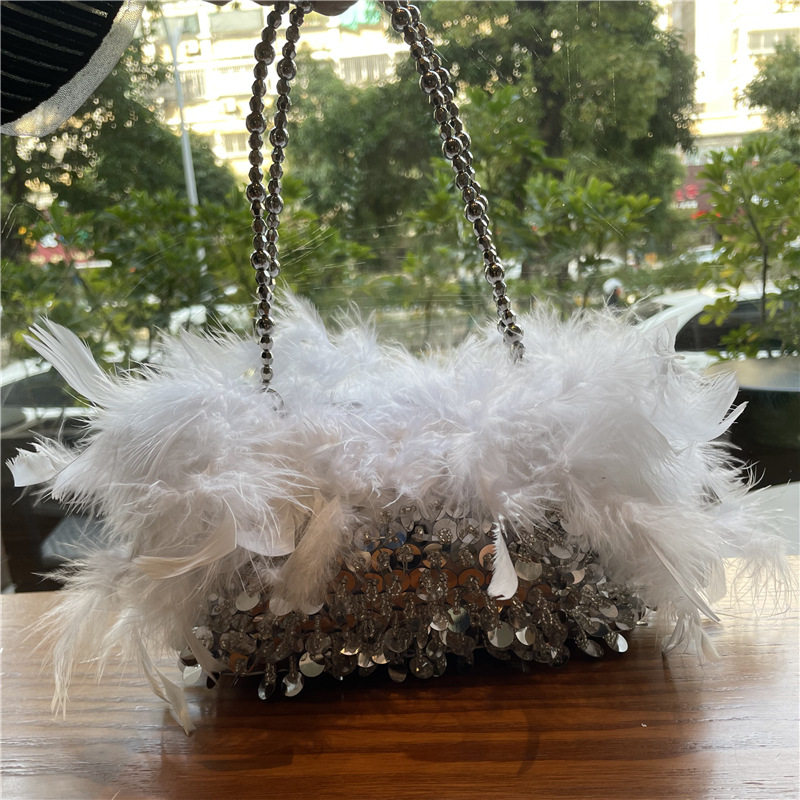 亮片毛毛包手拿旗袍包火鸡毛斜挎单肩包晚宴包女Feather handbag