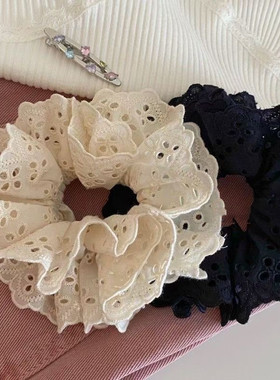 双层白色蕾丝发圈法式小众镂空手作大号发圈Lace hair loop