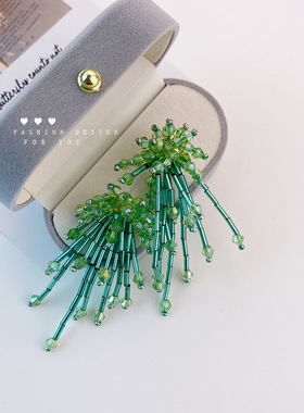 纯色烟花手工串珠耳环女耳饰品