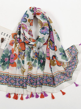 红色花瓣混款印花流苏纱巾女巴厘纱围巾旅游装饰披肩Scarf shawl