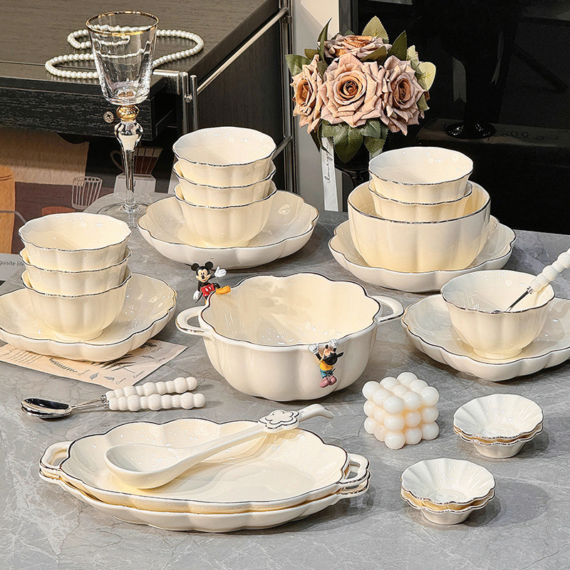 乔迁新居碗碟套装家用陶瓷吃饭碗筷碗盘汤碗组合高级感釉下彩餐具