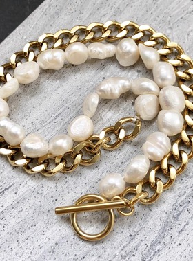 澳单淡水珍珠装饰加厚镀金项链