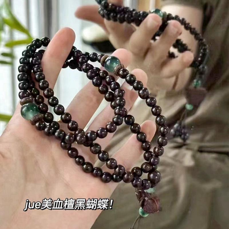 2025正宗血檀蝴蝶多圈手串！黑檀木佛珠盘缠绝美手链女款檀香冷门
