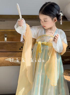 春夏女童汉服古风超仙公主裙宝宝中国风长袖连衣裙儿童刺绣裙子女