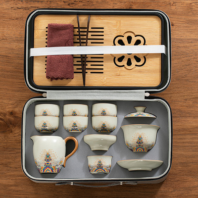 汝窑功夫旅行茶具套装家用办公室户外便携式喝茶装备盖碗茶杯茶盘