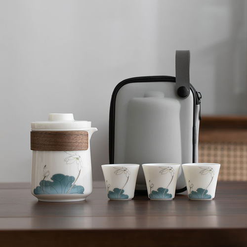 羊脂玉旅行茶具快客杯可携式户外单人泡茶壶陶瓷功夫一壶三杯露营