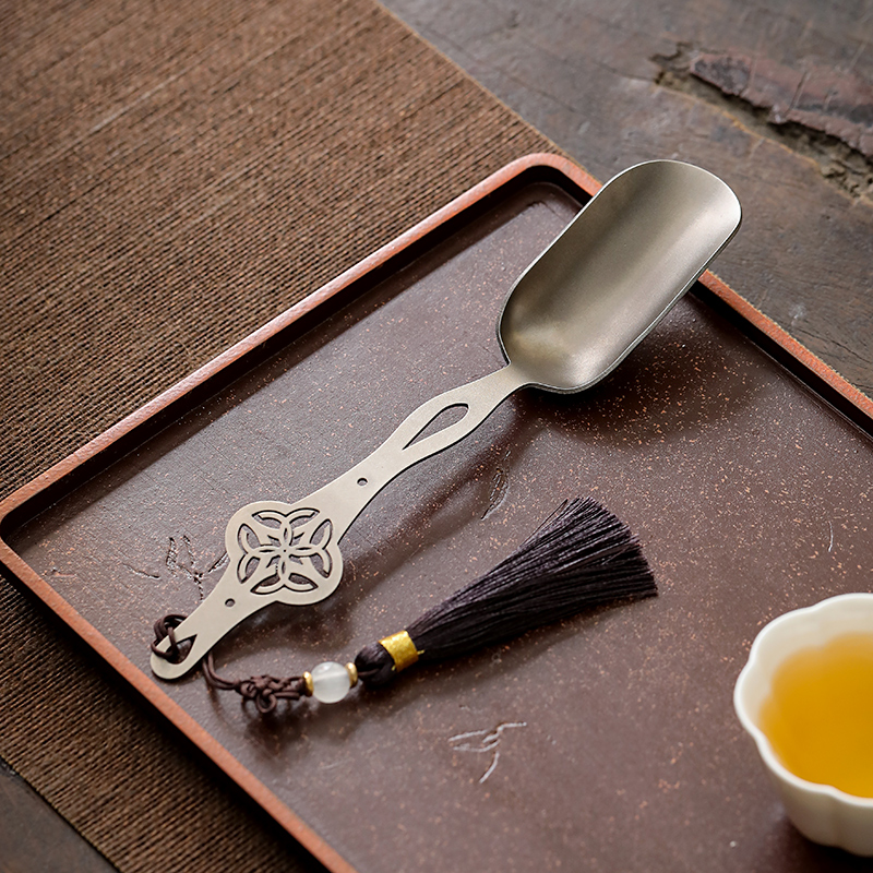 纯钛茶勺复古雕花高档茶铲茶匙茶叶取茶器茶则功夫茶具茶道配件