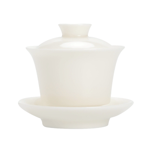 羊脂玉三才盖碗可悬停泡茶茶碗茶杯单个陶瓷功夫茶具白瓷盖子悬浮