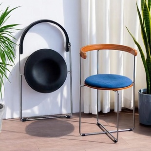 中古餐椅家用可折叠实木椅子靠背小户型网红休闲复古咖啡厅餐桌椅