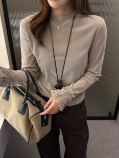 极简风立领丝绒长袖T恤女2026早春新款洋气百搭植绒打底显瘦上衣