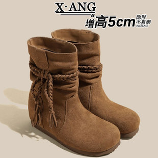 小个子堆堆靴 新款 牛皮版 内马丁靴勃肯短靴子流苏女靴2025秋季