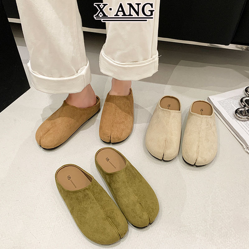 牛皮版厚底无后跟分趾勃肯鞋女款一脚蹬懒人单鞋穆勒鞋包头半拖鞋图片
