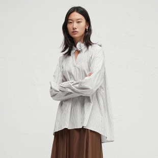 女休闲宽松立领衬衣DDR3HD5005 花朵V领气质衬衫 播2024秋季 新款