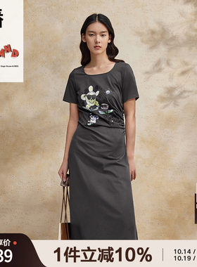 播ELLYLAND联名连衣裙女商场同款收腰显瘦印花长裙BDR2LD1119