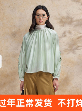 播圆领衬衫女商场同款2024夏季新款设计感文艺复古上衣BDR2HD1505