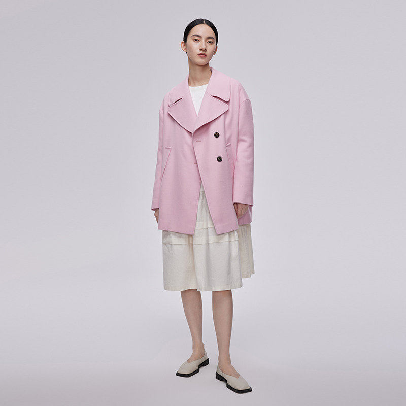 播2023春秋显瘦款宽松一手长A型个性偏门襟毛呢大衣女 BDQ1AD0642