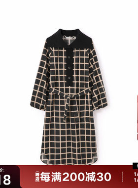 播格子连衣裙女2023秋商场同款复古chic中长款收腰裙子BDQ3LD0705