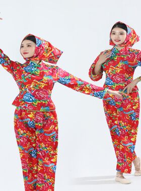 网红东北大花布衣服广场舞秧歌服