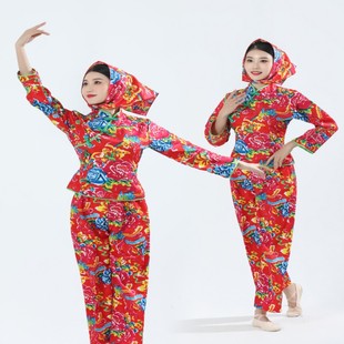 新款东北大花布衣服网红同款中国风广场舞喜庆秧歌服表演服女套装