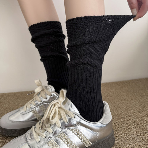 【5双装】韩系拼接粗线颗粒舒适针织松口女堆堆wa~时尚百搭