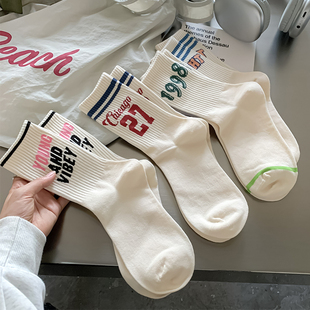 【5双装】春秋季搭配手包学院风数字字母系列配鲨鱼裤~运动百搭