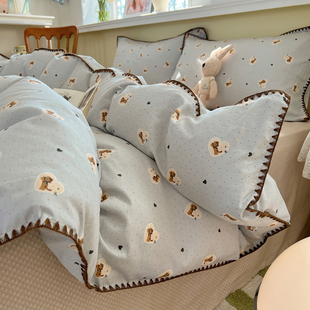 贝壳边纯棉被套单件100全棉磨毛被罩200x230单人1.5米被单四件套