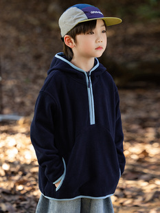 RS家男童外套2025冬季 加厚连帽卫衣中大童双面登山绒上衣外套 新款