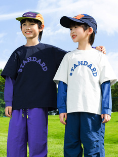 T恤 户外原纱防晒假两件运动速干儿童长袖 RS家男童长袖 T恤25秋季