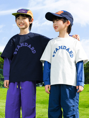 RS家男童长袖T恤25秋季户外原纱防晒假两件运动速干儿童长袖T恤